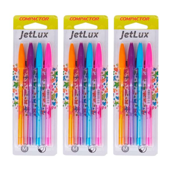 Kit Caneta Esferográfica Compactor 1.0mm Jet Lux Colors com 8 Unidades